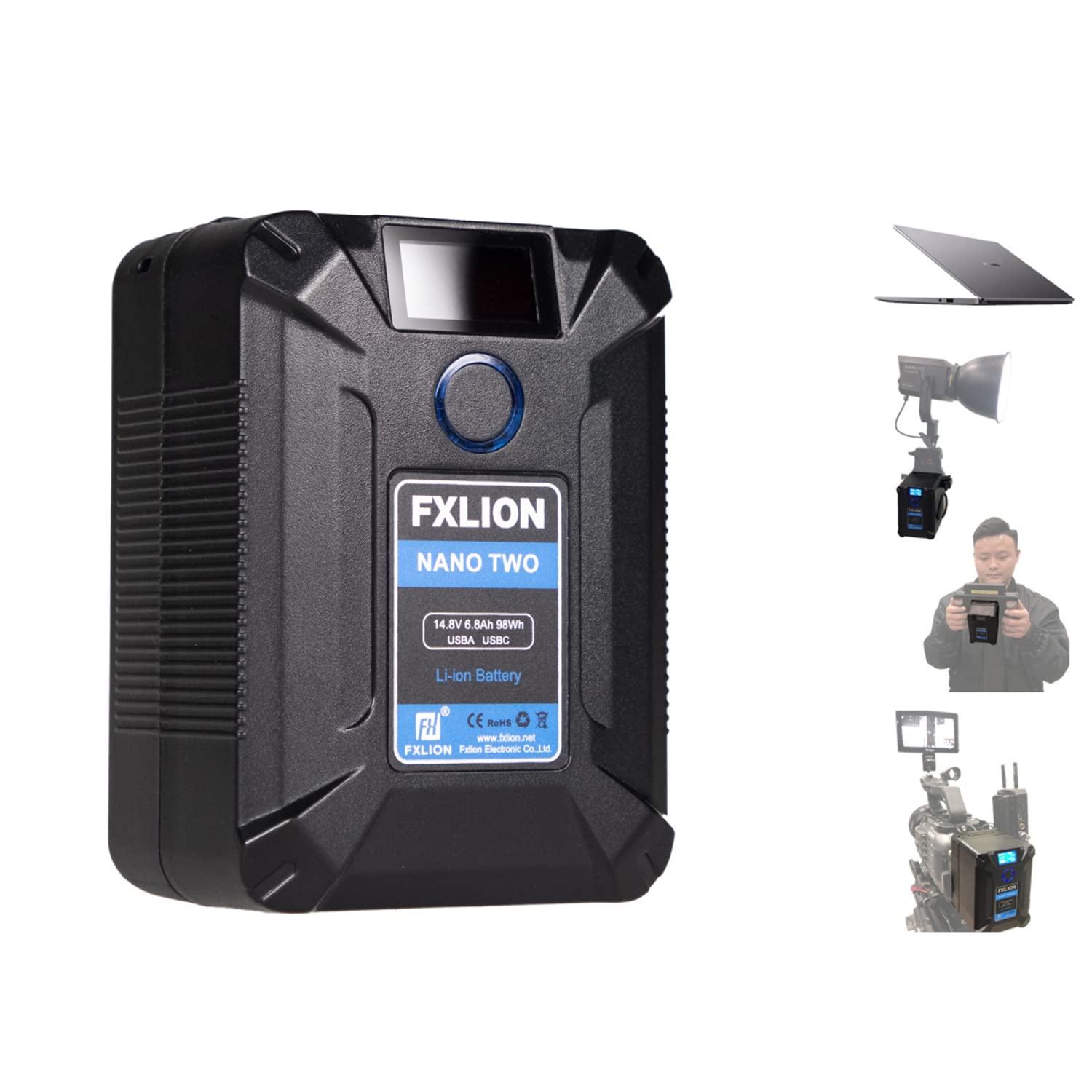 Songing Fxlion Nano Two 98Wh Tiny V Mount/V Lock Battery With Type C, D Tap, Usb A, Micro Usb For Cameras, Camcorders,Large Led